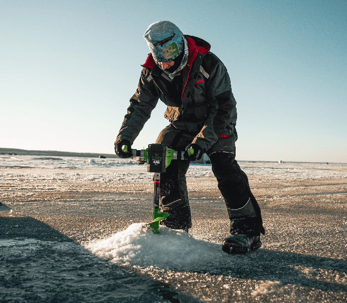 ice fishing on the lake